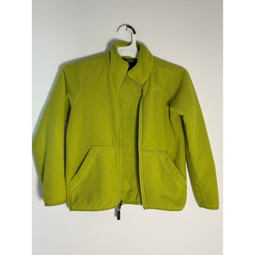 LL Bean Kids Full Zip Fleece Jacket Lime Green Sherpa Lined Mock Neck XL 18-20